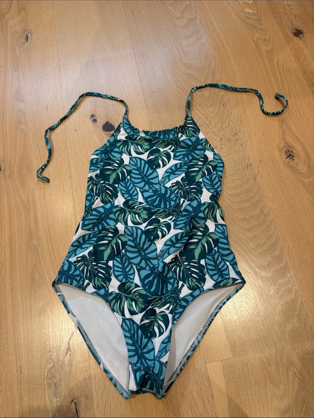 Tropical Teal Leaf One-Piece Swimsuit for Women